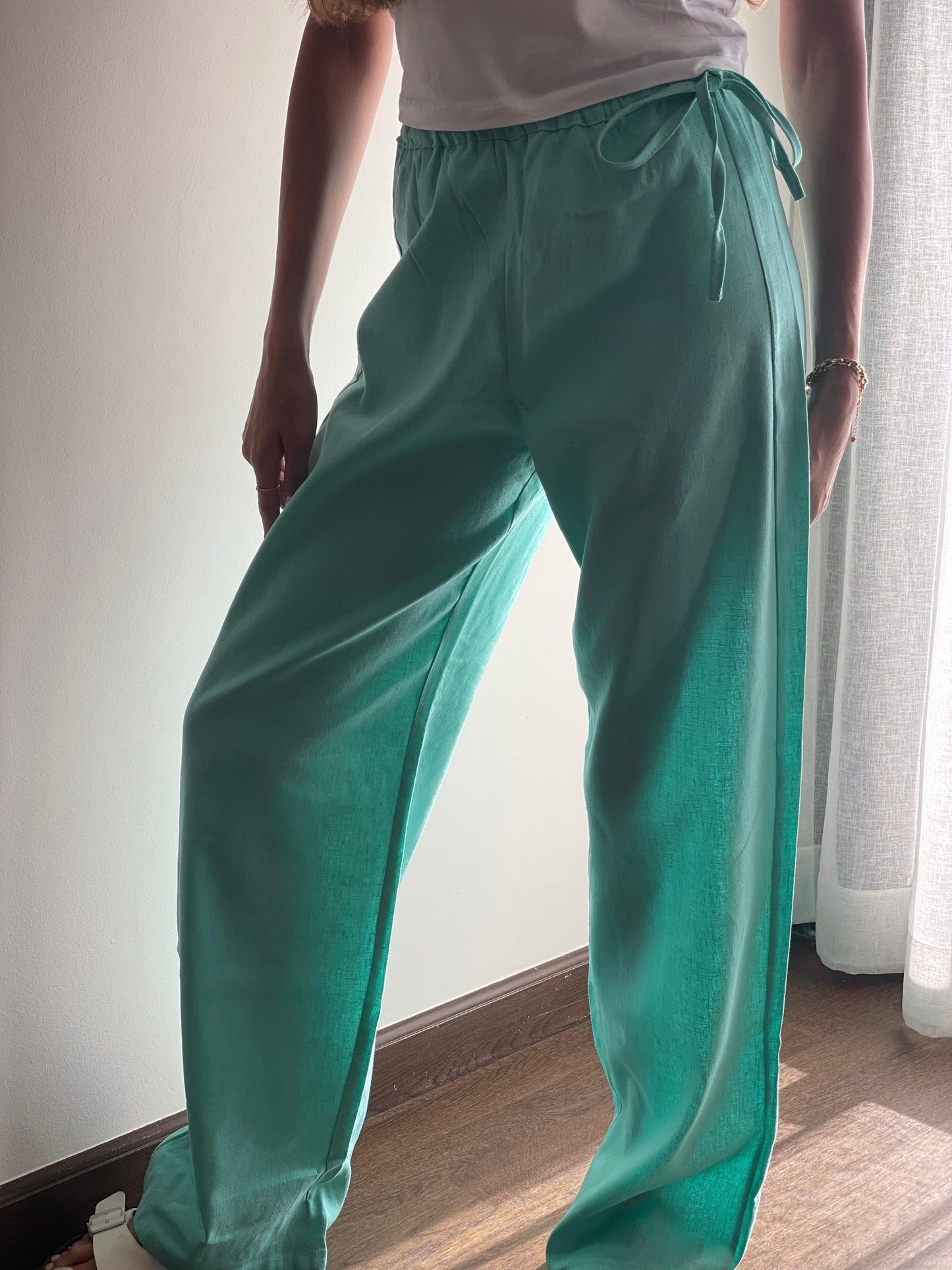 SIDE RIBBON LINEN PANTS